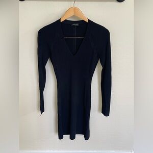 rag & bone Women’s Black Galina V-neck Ribbed Long Sleeve Dress w/ Back Cutout